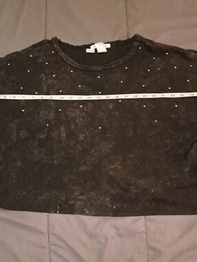 🌬Caution To The Wind Black Cotton Tee with Silver Studded Bling Crop Style Fit
